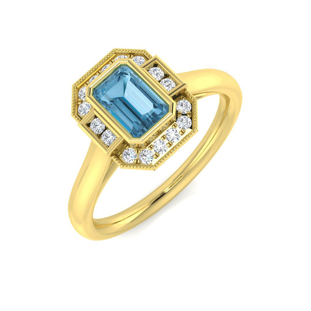 9ct Gold Blue Topaz & Diamond Set Cluster Ring