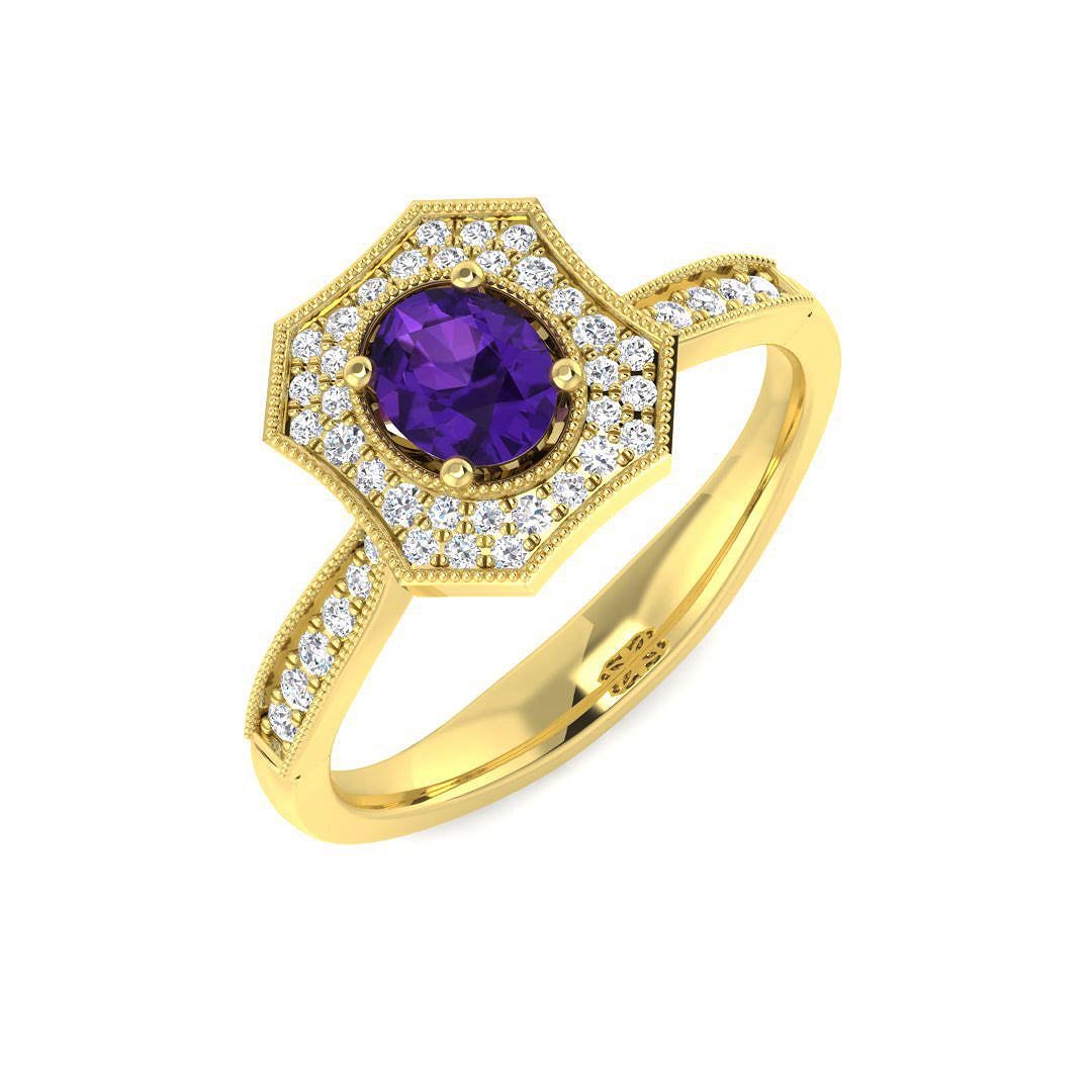 9ct Gold Amethyst & Diamond Set Cluster Ring