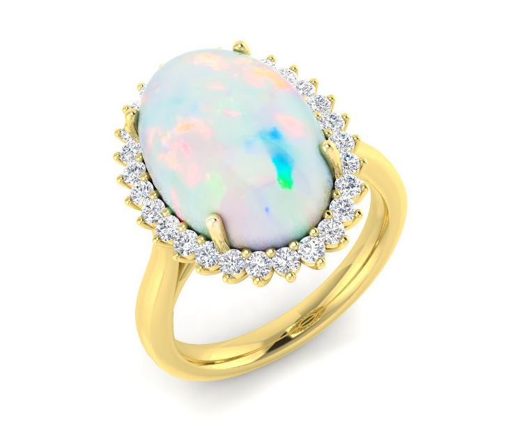 9ct Gold Opal & Diamond Set Halo Cluster Ring