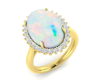 9ct Gold Opal & Diamond Set Halo Cluster Ring
