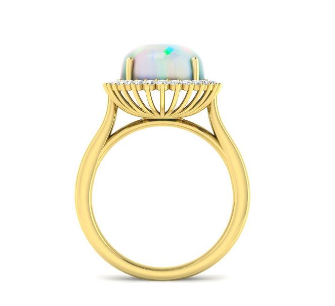 9ct Gold Opal & Diamond Set Halo Cluster Ring