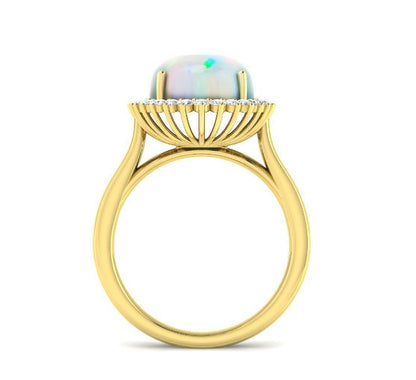 9ct Gold Opal & Diamond Set Halo Cluster Ring