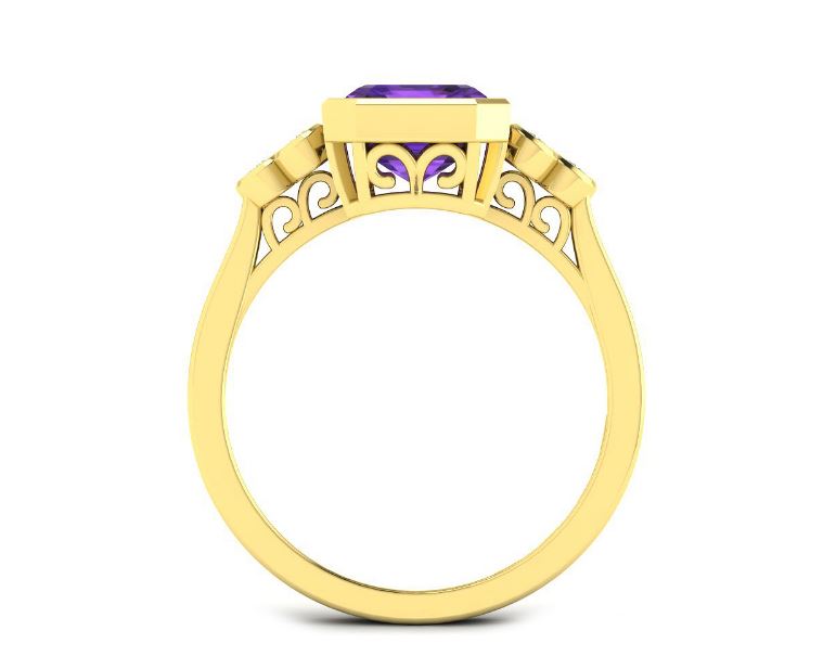 9ct Gold Rubover Set Amethyst & Diamond Set Ring