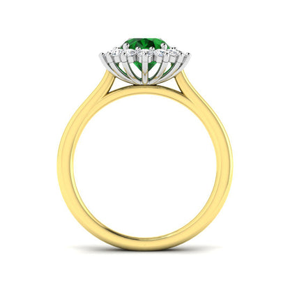 18ct Gold Oval Emerald & Diamond Set Cluster Ring