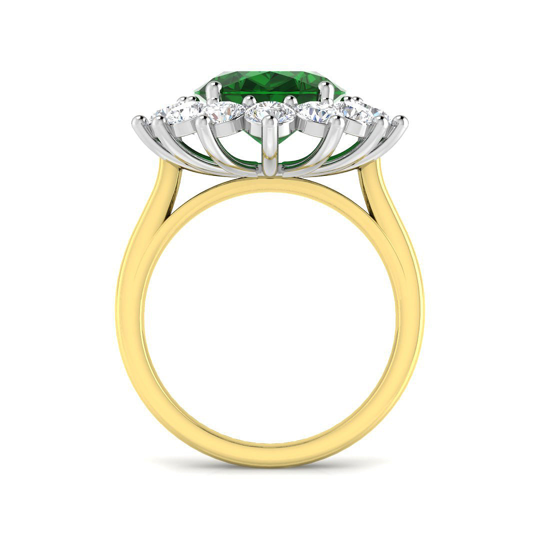 9ct Gold Oval Emerald & Diamond Set Cluster Ring