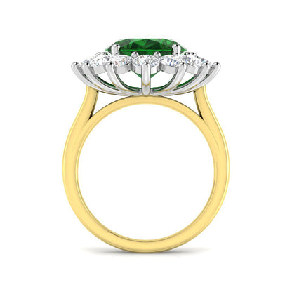 9ct Gold Oval Emerald & Diamond Set Cluster Ring