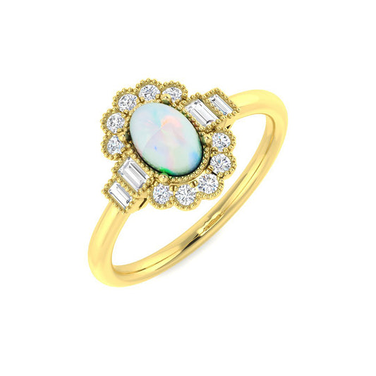 9ct Gold Opal & Diamond Set Fancy Cluster Ring