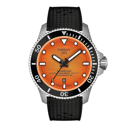 Tissot Seastar 2000 Orange Dial Stainless Steel Powermatic 80 Mens Watch T1209071728100