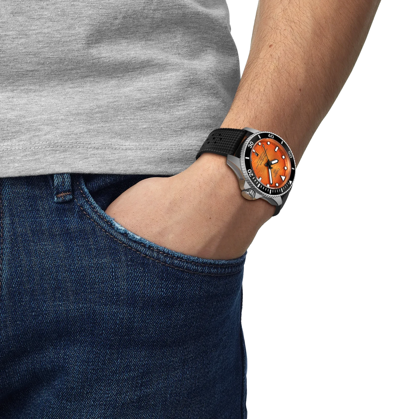 Tissot Seastar 2000 Orange Dial Stainless Steel Powermatic 80 Mens Watch T1209071728100