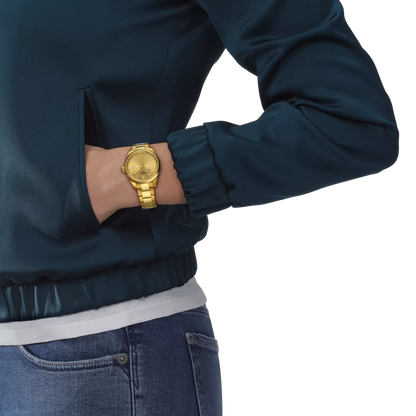 Tissot PR 100 Champagne Dial PVD Gold Plated Womens Quartz Watch T1502103302100