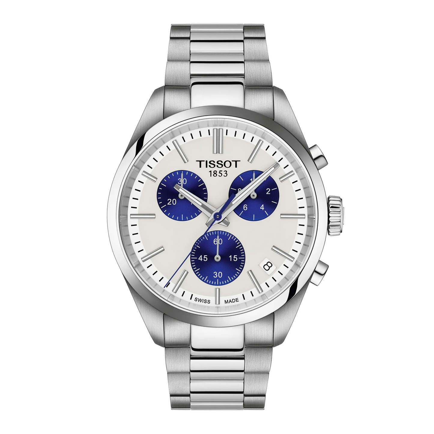 Tissot PR 100 Silver & Blue Dial Stainless Steel Mens Quartz Chronograph Watch T1504171101100