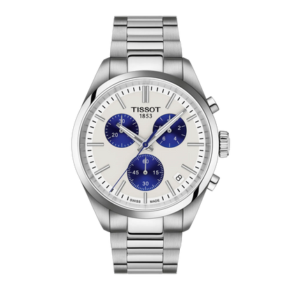 Tissot PR 100 Silver & Blue Dial Stainless Steel Mens Quartz Chronograph Watch T1504171101100