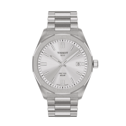 Tissot PRC 100  Solar Silver Dial Stainless Steel Mens Quartz Watch T1514221103100