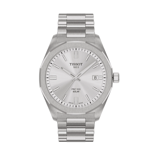 Tissot PRC 100  Solar Silver Dial Stainless Steel Mens Quartz Watch T1514221103100