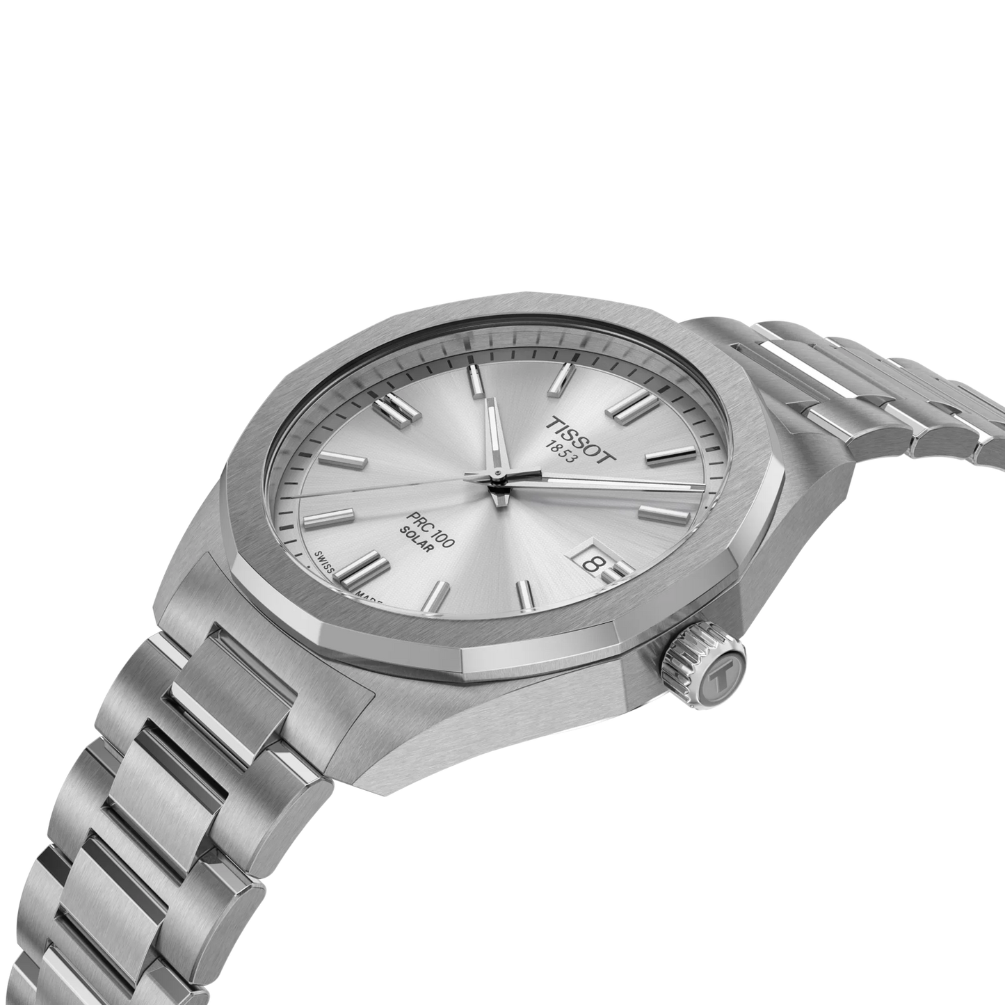 Tissot PRC 100  Solar Silver Dial Stainless Steel Mens Quartz Watch T1514221103100