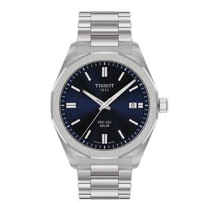 Tissot PRC 100  Solar Blue Dial Stainless Steel Mens Quartz Watch T1514221104100