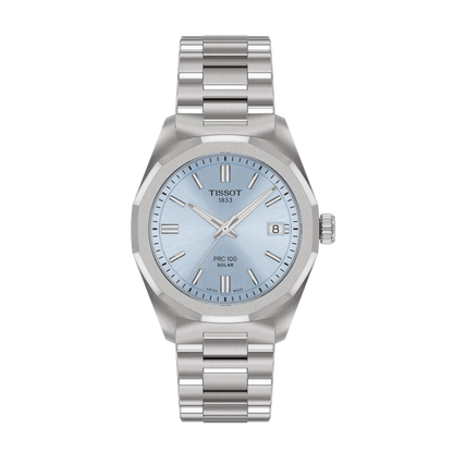Tissot PRC 100  Solar Ice Blue Dial Stainless Steel Womens Quartz Watch T1518221135100
