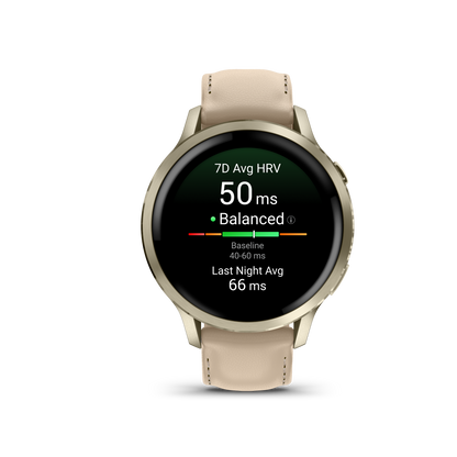 GARMIN Venu 4 41mm AMOLED Polymer & Lunar Gold Tone Smartwatch with Silicone & Leather Straps 010-03013-03