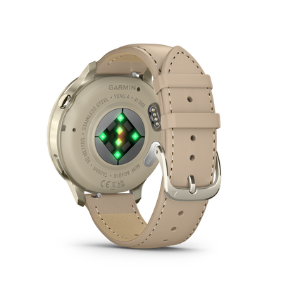 GARMIN Venu 4 41mm AMOLED Polymer & Lunar Gold Tone Smartwatch with Silicone & Leather Straps 010-03013-03