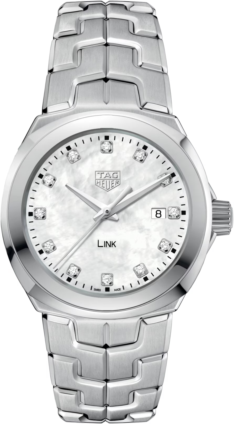 TAG Heuer Link Lady Mother of Pearl Diamond Set Dial Stainless Steel Womens Quartz Watch WBC1312.BA0600