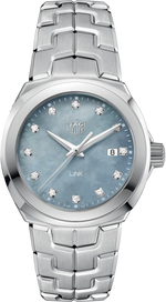 TAG Heuer Link Lady Blue Mother of Pearl Diamond Set Dial Stainless Steel Womens Quartz Watch WBC1313.BA0600
