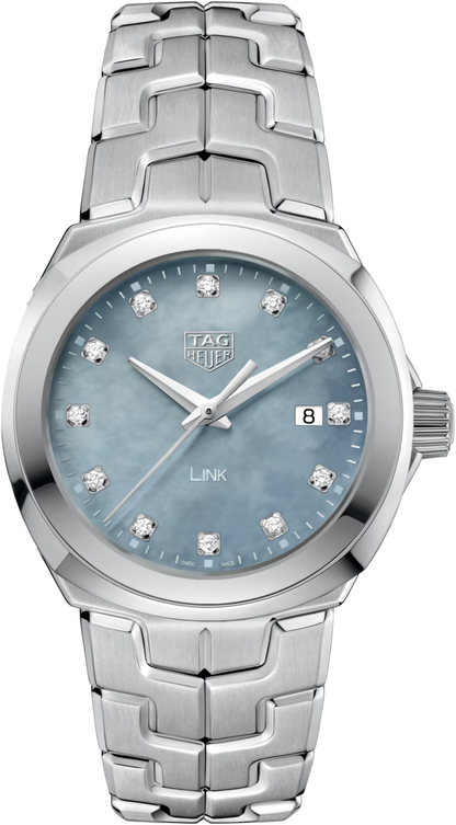 TAG Heuer Link Lady Blue Mother of Pearl Diamond Set Dial Stainless Steel Womens Quartz Watch WBC1313.BA0600