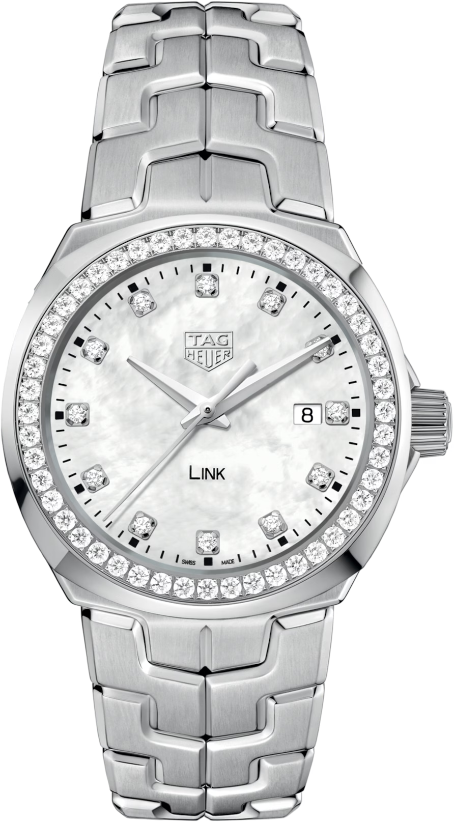 TAG Heuer Link Lady Mother of Pearl Dial Diamond Set Stainless Steel Womens Quartz Watch WBC1316.BA0600