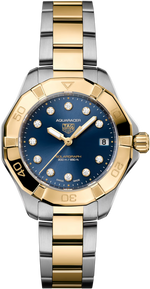 TAG Heuer Aquaracer Professional 200 Solargraph Two Tone Blue Diamond Set Dial Womens Quartz 34mm Watch WBP1323.BB0004