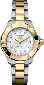TAG Heuer Aquaracer Professional 200 Solargraph Two Tone Mother of Pearl Diamond Set Dial Womens Quartz 34mm Watch WBP1326.BB0004