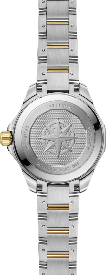 TAG Heuer Aquaracer Professional 200 Solargraph Two Tone Mother of Pearl Diamond Set Dial Womens Quartz 34mm Watch WBP1326.BB0004