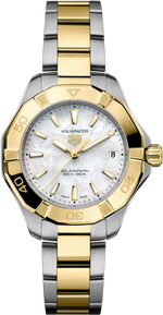 TAG Heuer Aquaracer Professional 200 Solargraph Two Tone Mother of Pearl Dial Womens Quartz 34mm Watch WBP1327.BB0004