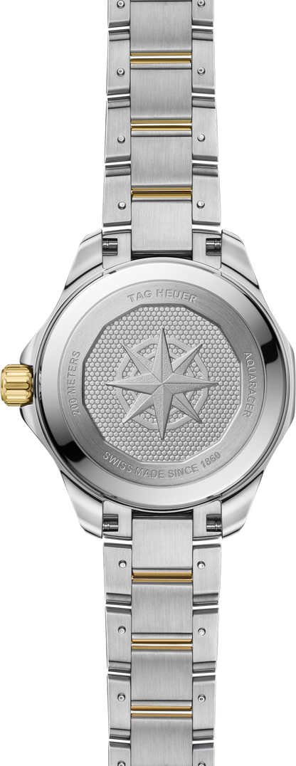 TAG Heuer Aquaracer Professional 200 Solargraph Two Tone Mother of Pearl Dial Womens Quartz 34mm Watch WBP1327.BB0004