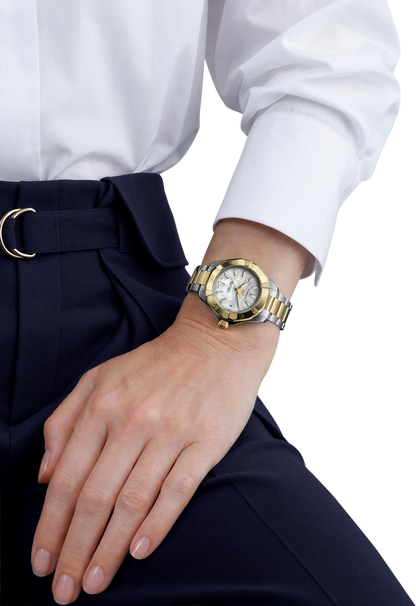 TAG Heuer Aquaracer Professional 200 Solargraph Two Tone Mother of Pearl Dial Womens Quartz 34mm Watch WBP1327.BB0004