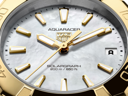 TAG Heuer Aquaracer Professional 200 Solargraph Two Tone Mother of Pearl Dial Womens Quartz 34mm Watch WBP1327.BB0004