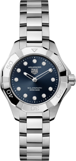TAG Heuer Aquaracer Professional 100 Solargraph Stainless Steel Blue Diamond Set Dial Womens Quartz 28mm Watch WBP141E.BA0049