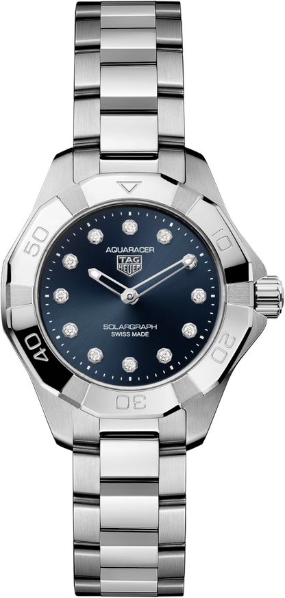TAG Heuer Aquaracer Professional 100 Solargraph Stainless Steel Blue Diamond Set Dial Womens Quartz 28mm Watch WBP141E.BA0049