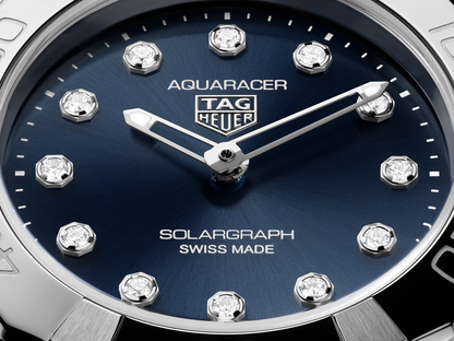 TAG Heuer Aquaracer Professional 100 Solargraph Stainless Steel Blue Diamond Set Dial Womens Quartz 28mm Watch WBP141E.BA0049