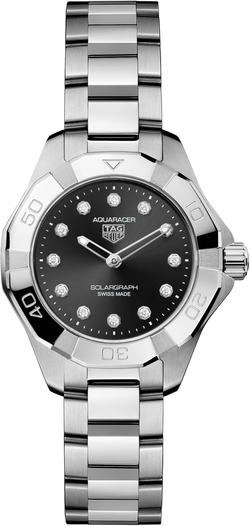 TAG Heuer Aquaracer Professional 100 Solargraph Stainless Steel Black Diamond Set Dial Womens Quartz 28mm Watch WBP141G.BA0049