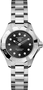 TAG Heuer Aquaracer Professional 100 Solargraph Stainless Steel Black Diamond Set Dial Womens Quartz 28mm Watch WBP141G.BA0049