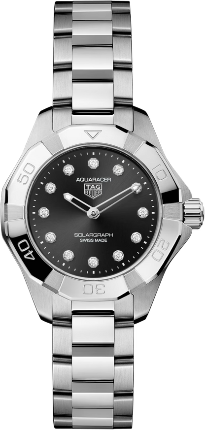 TAG Heuer Aquaracer Professional 100 Solargraph Stainless Steel Black Diamond Set Dial Womens Quartz 28mm Watch WBP141G.BA0049