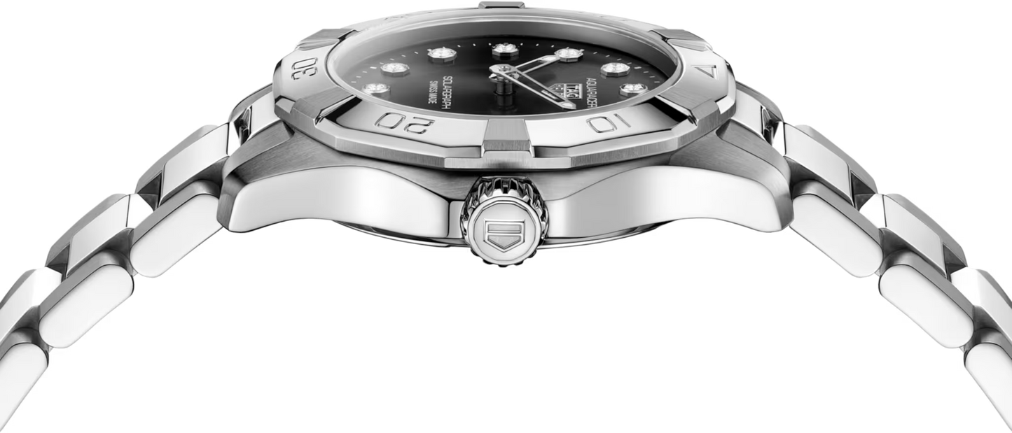TAG Heuer Aquaracer Professional 100 Solargraph Stainless Steel Black Diamond Set Dial Womens Quartz 28mm Watch WBP141G.BA0049