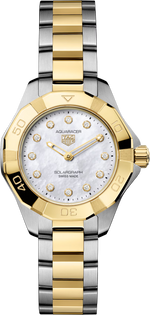 TAG Heuer Aquaracer Professional 100 Solargraph Two Tone Mother of Pearl Diamond Set Dial Womens Quartz 28mm Watch WBP1422.BB0006