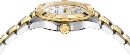 TAG Heuer Aquaracer Professional 100 Solargraph Two Tone Mother of Pearl Diamond Set Dial Womens Quartz 28mm Watch WBP1422.BB0006