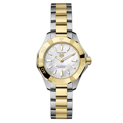 TAG Heuer Aquaracer Professional 100 Solargraph Two Tone Mother of Pearl Dial Womens Quartz 28mm Watch WBP1423.BB0006