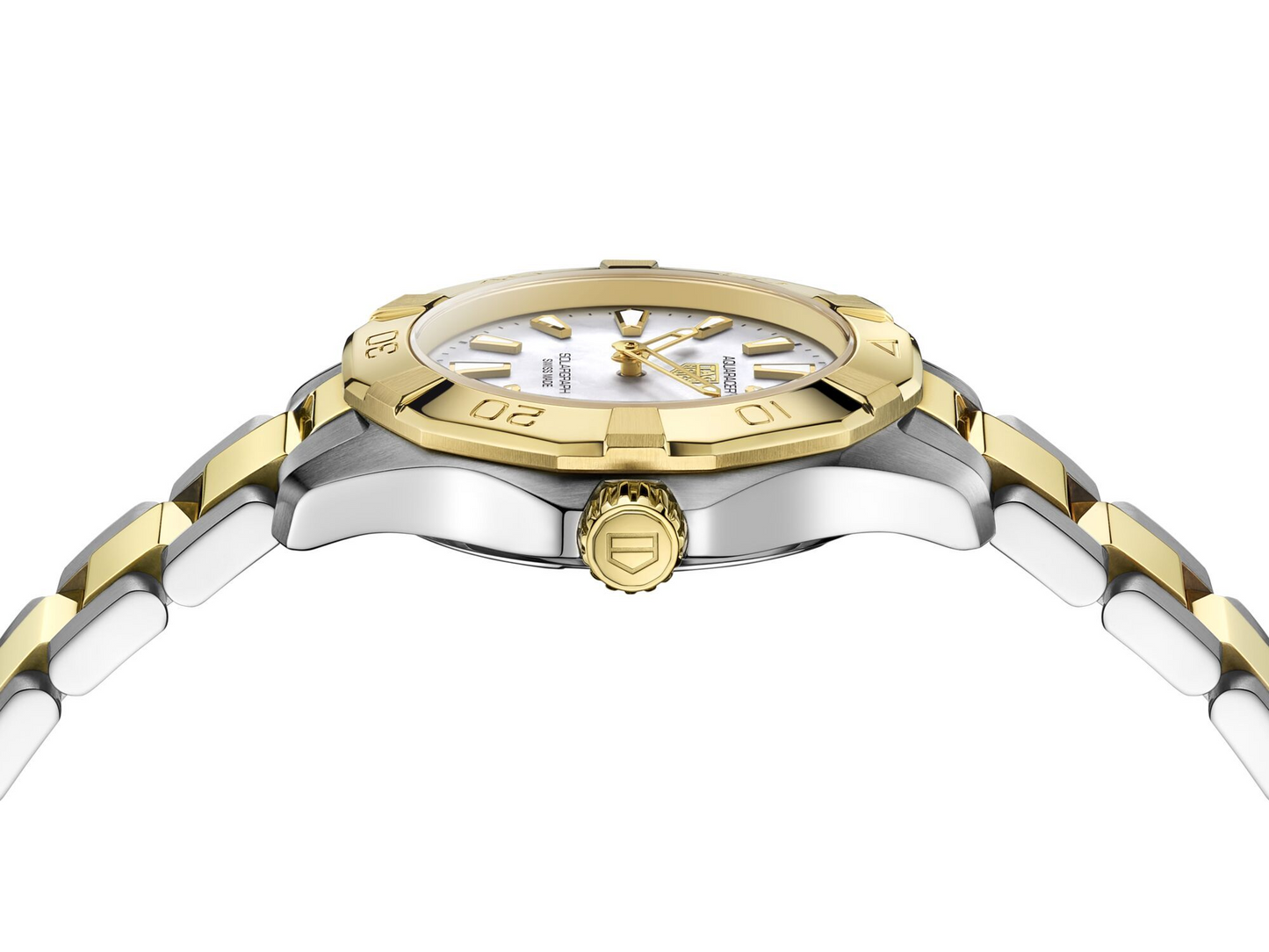 TAG Heuer Aquaracer Professional 100 Solargraph Two Tone Mother of Pearl Dial Womens Quartz 28mm Watch WBP1423.BB0006
