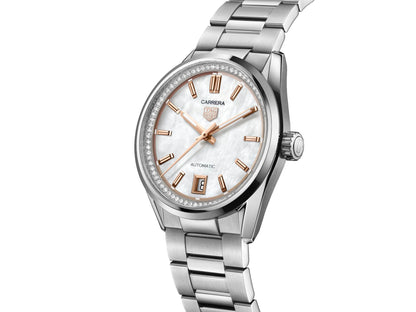 TAG Heuer Carrera Calibre 7 Mother of Pearl Dial Diamond Set Stainless Steel Womens Watch WBN231C.BA0001