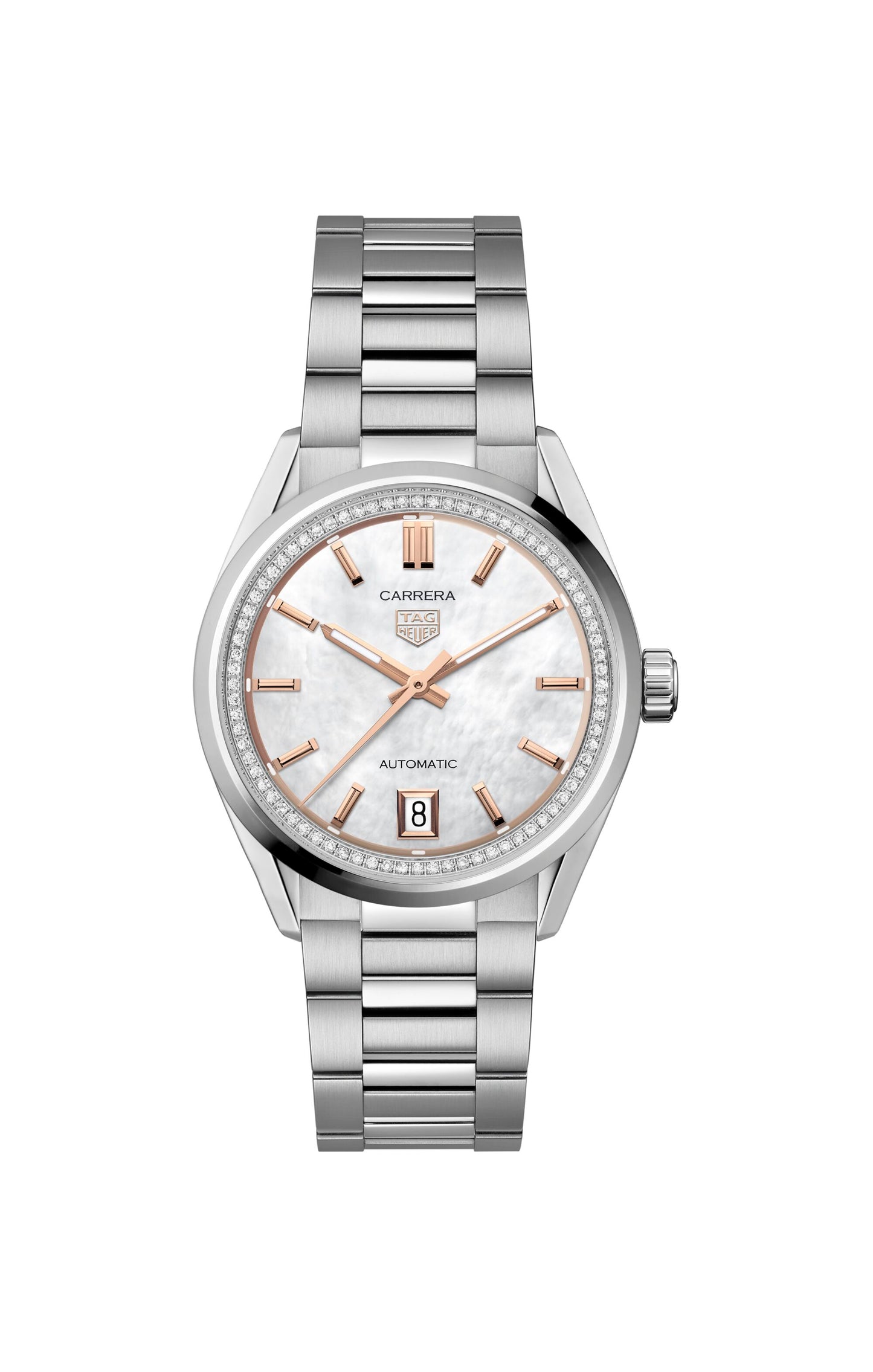 TAG Heuer Carrera Calibre 7 Mother of Pearl Dial Diamond Set Stainless Steel Womens Watch WBN231C.BA0001