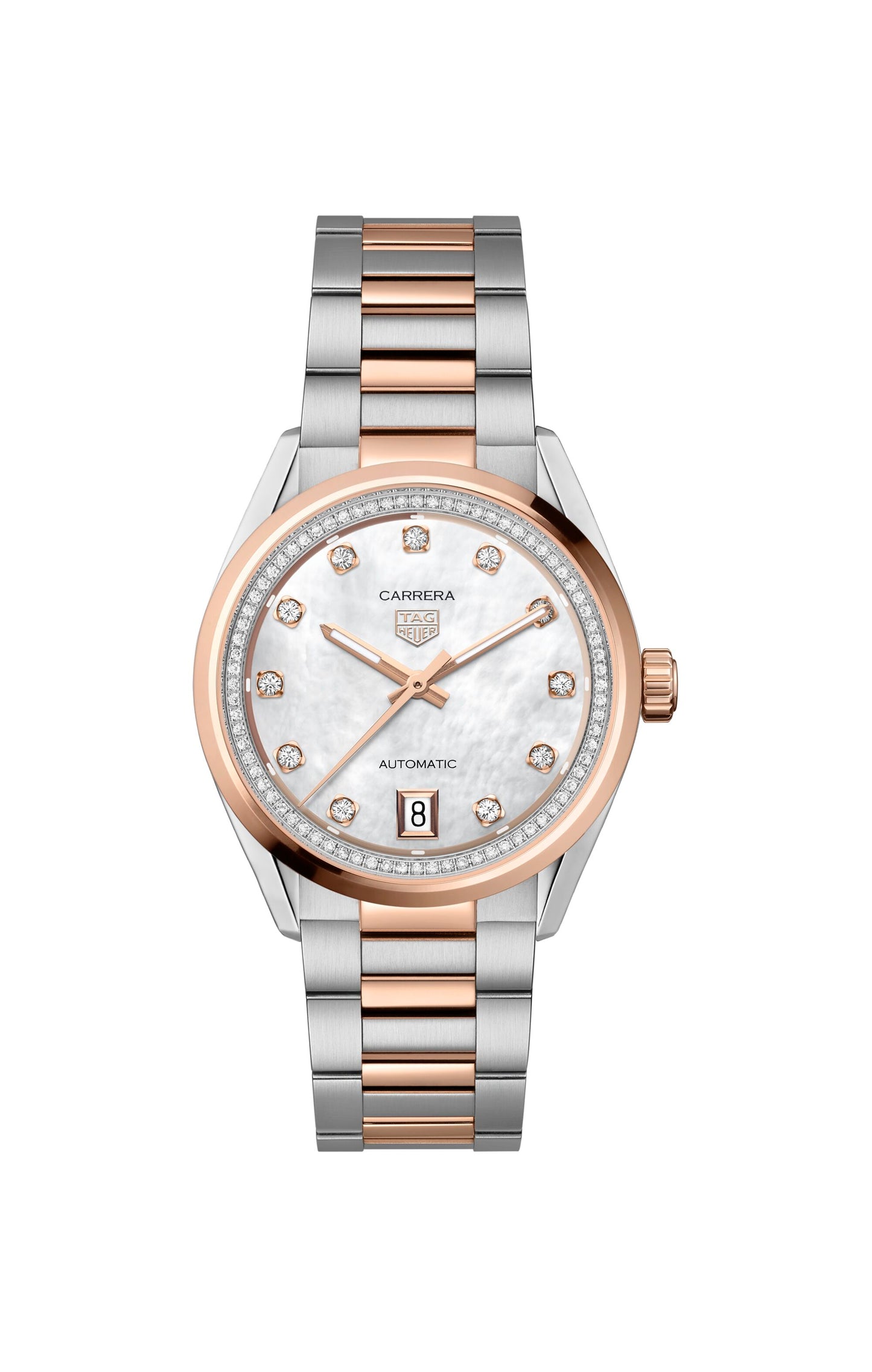 TAG Heuer Carrera Calibre 7 Mother of Pearl Dial Diamond Set Two Tone Womens Watch WBN2351.BD0000