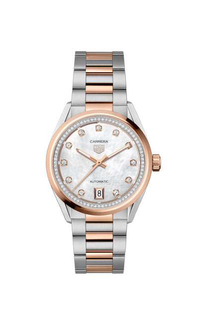 TAG Heuer Carrera Calibre 7 Mother of Pearl Dial Diamond Set Two Tone Womens Watch WBN2351.BD0000