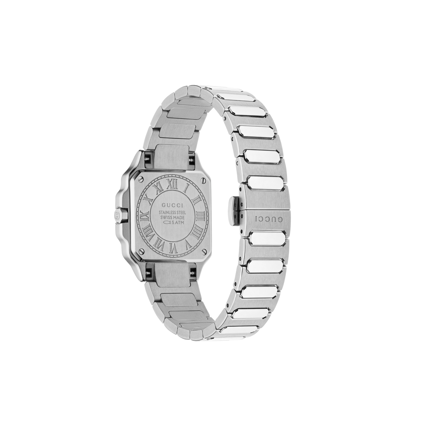 Gucci G-Flat Diamond Set Black Dial Stainless Steel Womens Quartz Watch YA166507